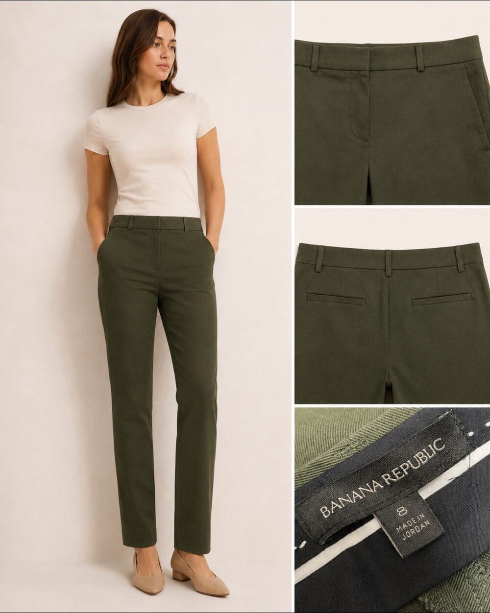 Preppy Career Banana Republic Women's Straight Leg Trousers Size 8 Olive Green